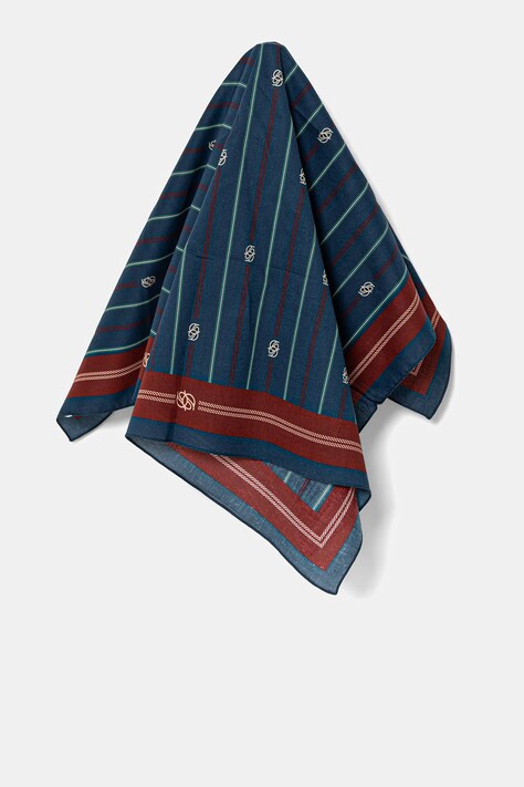 Βαμβακερό κασκόλ Drôle de Monsieur Le Foulard RayE Monogramme ανδρικό, χρώμα: ναυτικό μπλε, G-BA014-CO128-BE