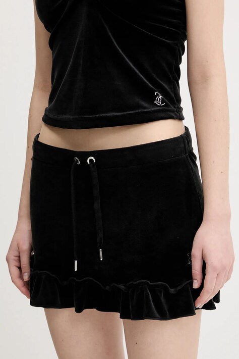 Βελούδινη φούστα Juicy Couture RUFFLE χρώμα: μαύρο, JCWGS125328