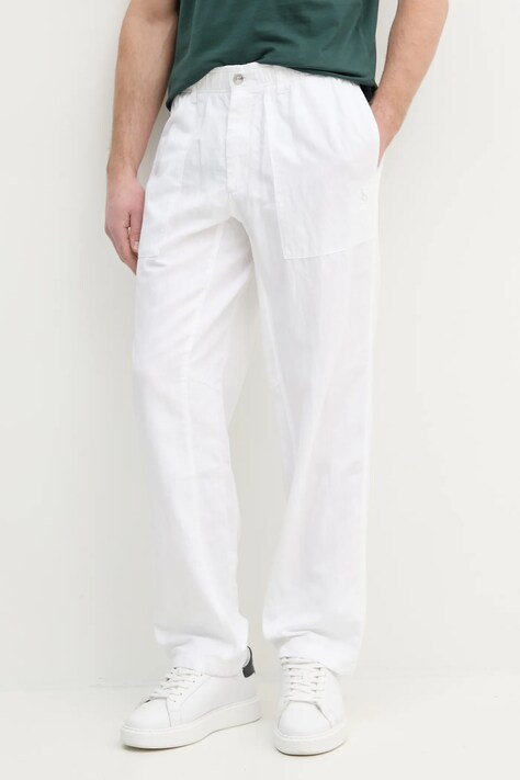 Παντελόνι με λινό μείγμα Calvin Klein Jeans χρώμα: άσπρο, J30J327288