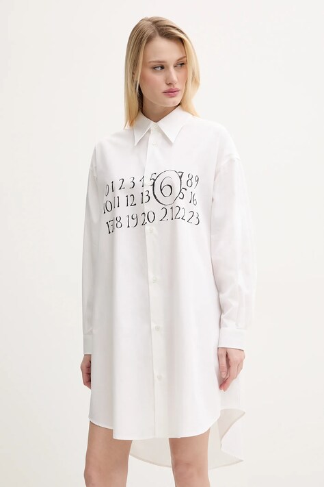 Βαμβακερό φόρεμα MM6 Maison Margiela χρώμα: μπεζ, S52CT0787.M35152
