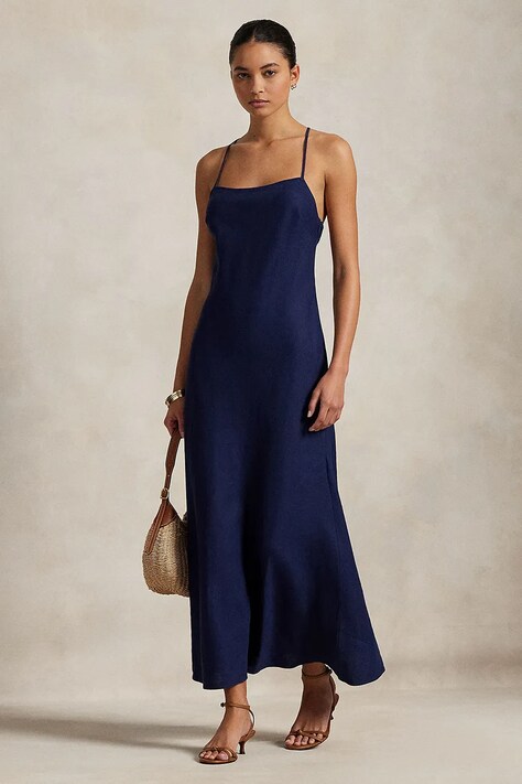 Λινό φόρεμα Polo Ralph Lauren χρώμα: ναυτικό μπλε, 211965858