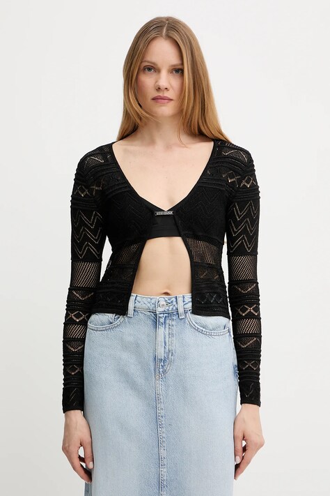 Πλεκτή ζακέτα Guess NELLIE χρώμα: μαύρο, W5GR15 Z3E22