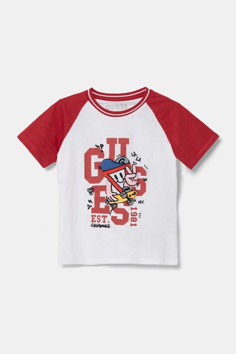 Παιδικό βαμβακερό μπλουζάκι Guess χρώμα: άσπρο, N5RI08 K6XN4
