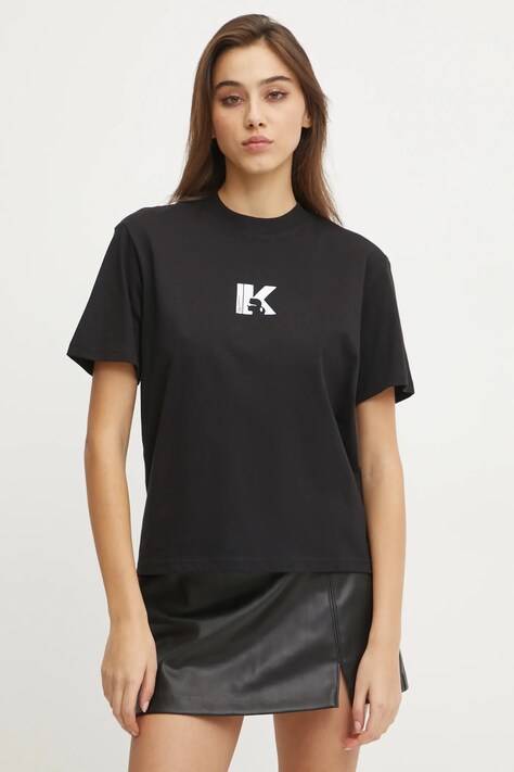 Βαμβακερό μπλουζάκι Karl Lagerfeld Jeans γυναικείο, χρώμα: μαύρο, A1W17031