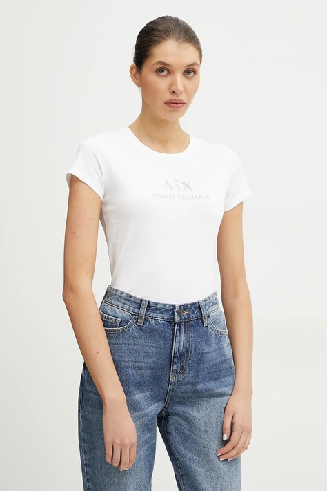 Βαμβακερό μπλουζάκι Armani Exchange γυναικείο, χρώμα: άσπρο, XW000386 AF10354