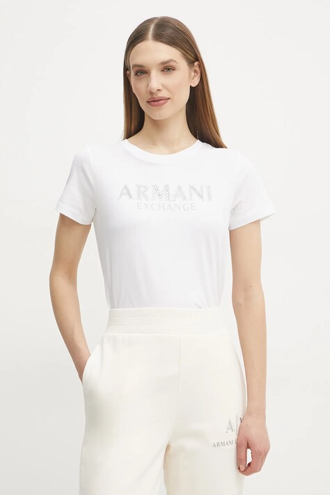 Βαμβακερό μπλουζάκι Armani Exchange γυναικείο, χρώμα: άσπρο, XW000387 AF10354