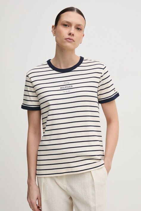 Βαμβακερό μπλουζάκι Tommy Hilfiger γυναικείο, χρώμα: ναυτικό μπλε, WW0WW44586