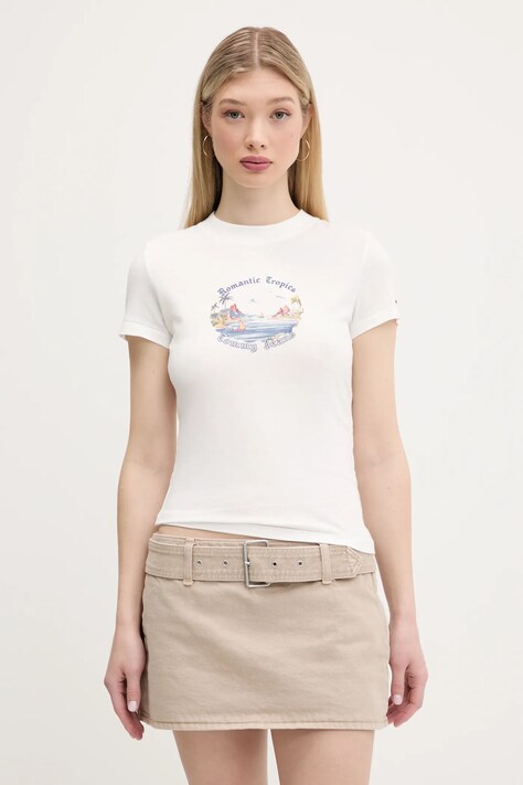 Βαμβακερό μπλουζάκι Tommy Jeans χρώμα: άσπρο, DW0DW21342
