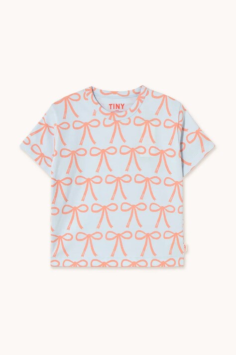 Παιδικό βαμβακερό μπλουζάκι Tinycottons BOWS TEE pastel blue χρώμα: μπλε, SS25-026