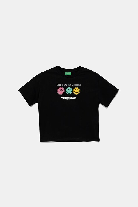 Παιδικό βαμβακερό μπλουζάκι United Colors of Benetton χρώμα: μαύρο, 3I1XC10NQ