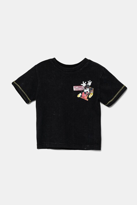 Παιδικό βαμβακερό μπλουζάκι Desigual x Disney χρώμα: μαύρο, 25SBTK11