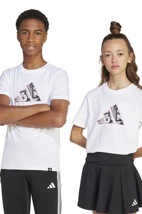 Παιδικό βαμβακερό μπλουζάκι adidas χρώμα: άσπρο, JI6672