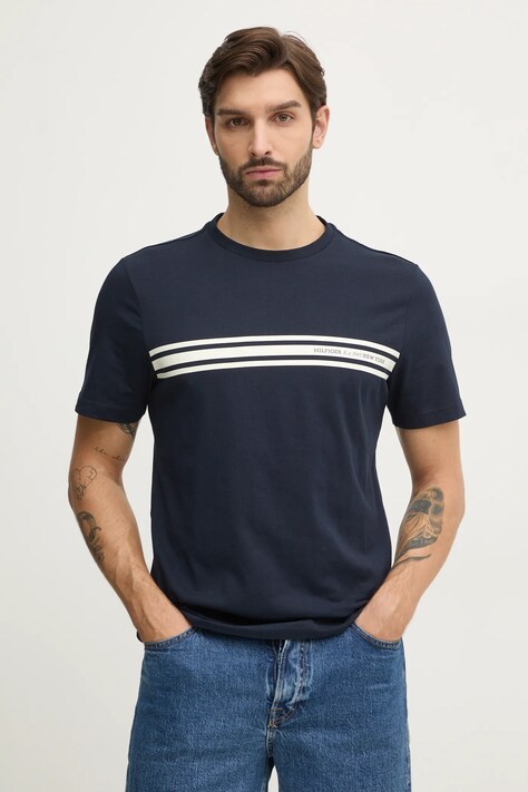 Βαμβακερό μπλουζάκι Tommy Hilfiger ανδρικό, χρώμα: ναυτικό μπλε, MW0MW37443