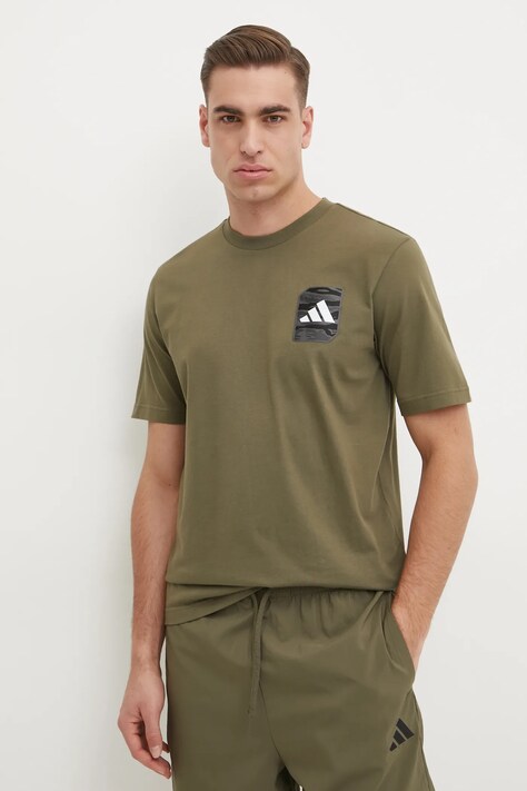 Βαμβακερό μπλουζάκι adidas Camo ανδρικό, χρώμα: πράσινο, JI6759