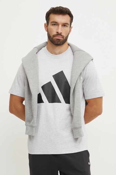 Βαμβακερό μπλουζάκι adidas Essentials ανδρικό, χρώμα: γκρι, JE8946