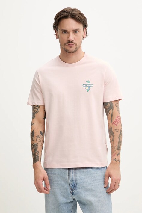 Βαμβακερό μπλουζάκι Guess Jeans ανδρικό, χρώμα: ροζ, M5GI55 K8FQ4