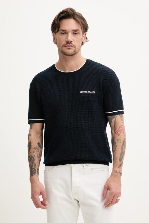 Βαμβακερό μπλουζάκι Guess Jeans ανδρικό, χρώμα: ναυτικό μπλε, M5GR17 Z3HM1