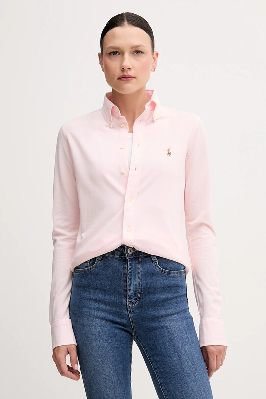 Βαμβακερό πουκάμισο Polo Ralph Lauren μακρύ ροζ 211924258
