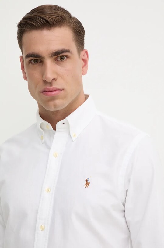 Βαμβακερό πουκάμισο Polo Ralph Lauren 710792041 λευκό