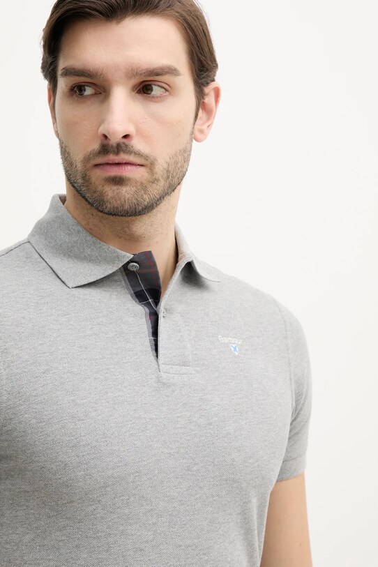 Βαμβακερό μπλουζάκι πόλο Barbour Tartan Pique Polo Shirt γκρί MML0011