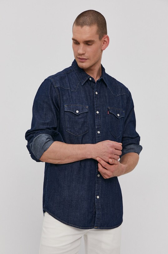 Βαμβακερό πουκάμισο Levi's μακρύ σκούρο μπλε 85744.0000