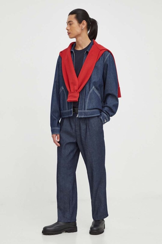 Βαμβακερό μπλουζάκι The Mercer Brand MEAP233006 σκούρο μπλε AW23