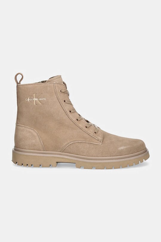 Δερμάτινα μποτάκια Calvin Klein Jeans EVA BOOT MID LACEUP ICONIC DRESS YM0YM01070 μπεζ NC24