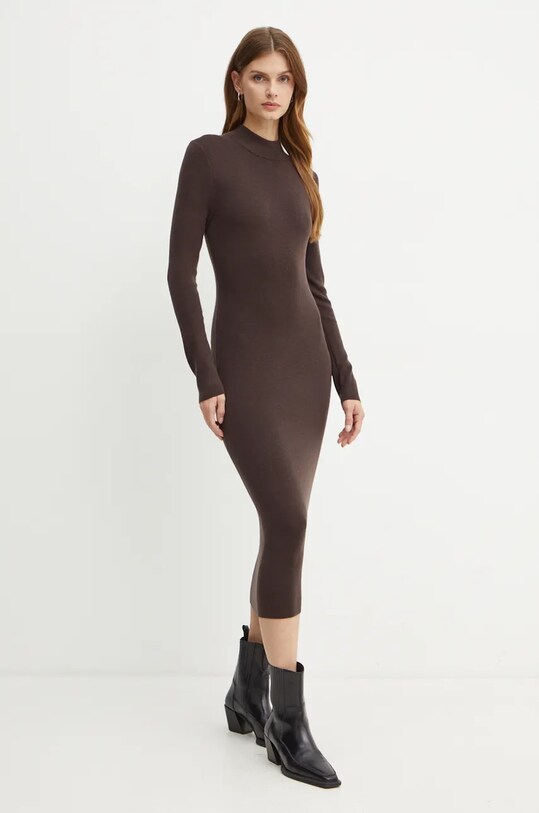 Μάλλινο φόρεμα MICHAEL Michael Kors καφέ MF482Q14VR
