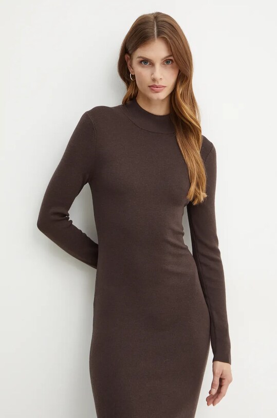 Μάλλινο φόρεμα MICHAEL Michael Kors MF482Q14VR καφέ
