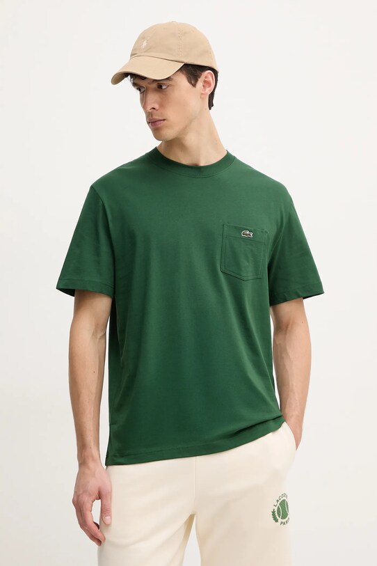 Βαμβακερό μπλουζάκι Lacoste πράσινο TH2827
