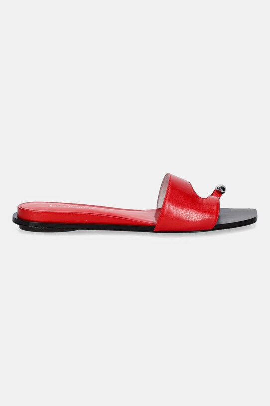 Δερμάτινες παντόφλες Tory Burch Pierced Slide 169782.600 κόκκινο AW25