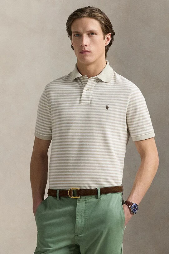 Βαμβακερό μπλουζάκι πόλο Polo Ralph Lauren με μοτίβο μπεζ 710974596