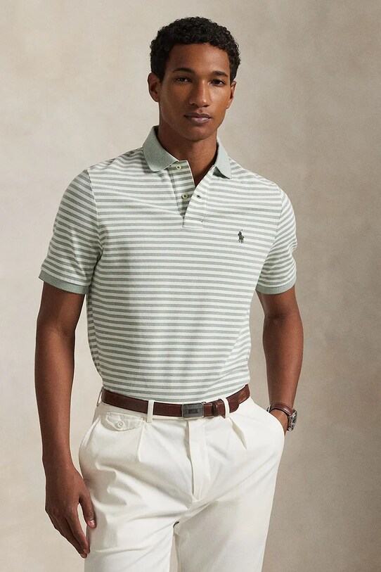 Βαμβακερό μπλουζάκι πόλο Polo Ralph Lauren με μοτίβο πράσινο 710974596