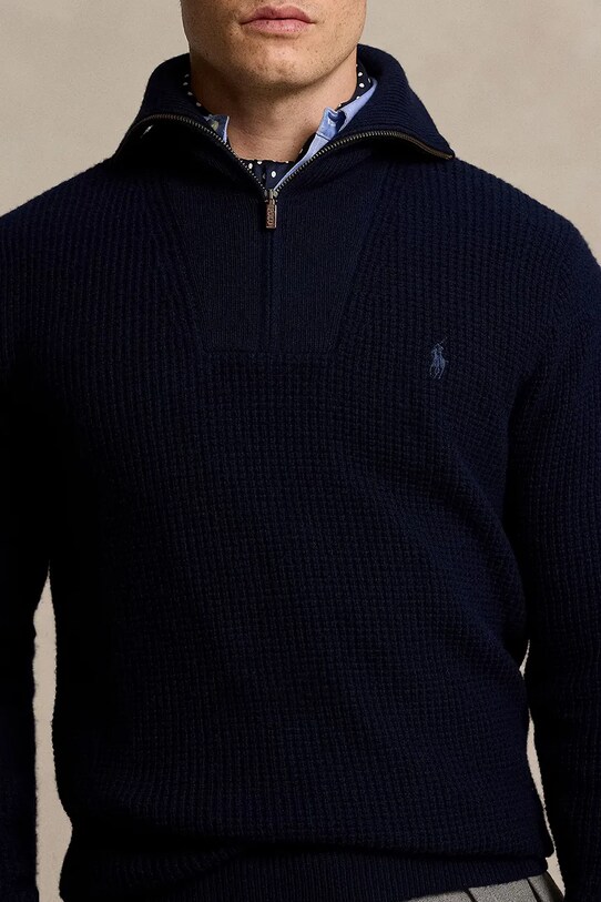 Μάλλινο πουλόβερ Polo Ralph Lauren σκούρο μπλε 710941101