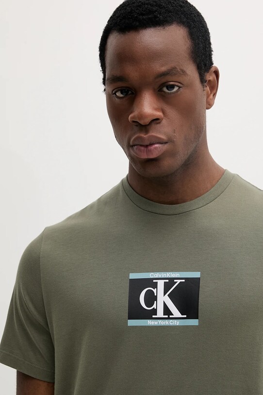 Βαμβακερό μπλουζάκι Calvin Klein πράσινο LV04RC854G