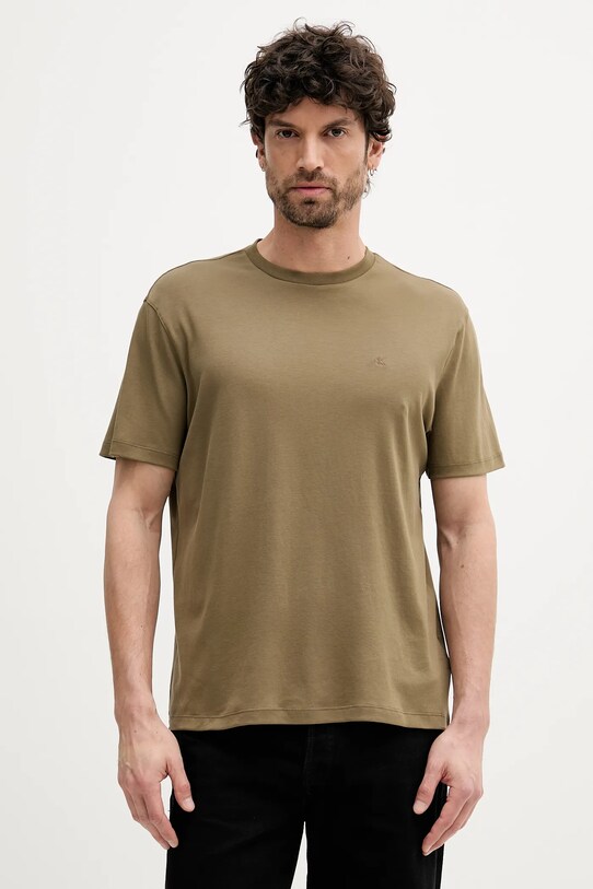 Βαμβακερό μπλουζάκι Calvin Klein κανονικό πράσινο LV04LB275G