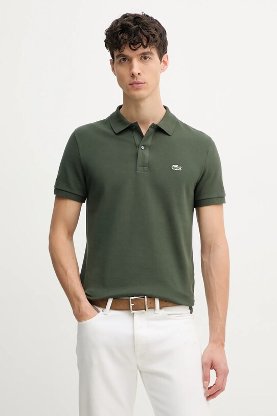 Βαμβακερό μπλουζάκι πόλο Lacoste slim πράσινο PH4012