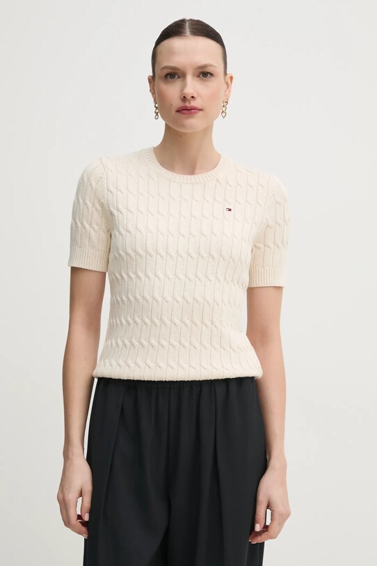 Βαμβακερό πουλόβερ Tommy Hilfiger βαμβάκι μπεζ WW0WW38744.PPYX