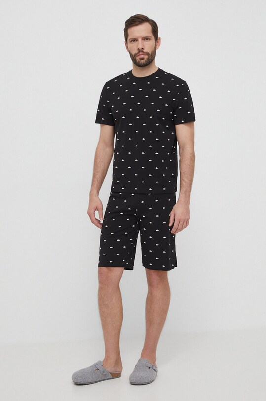 Πιτζάμα Lacoste λεπτό μοτίβο μαύρο 4H3304
