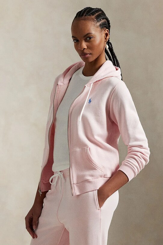 Βαμβακερή μπλούζα Polo Ralph Lauren με κουκούλα ροζ 211935584