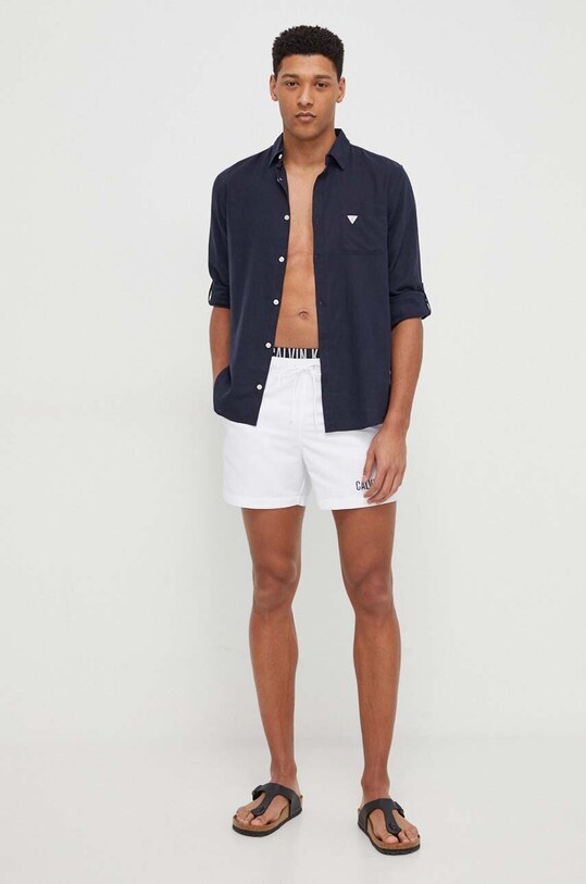 Πουκάμισο από λινό Guess F4GH00.WG3L0 σκούρο μπλε SS25