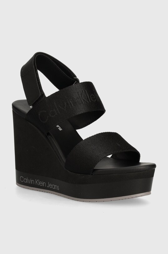 Σανδάλια Calvin Klein Jeans WEDGE SANDAL WEBBING IN MR WEDGE SANDAL WEBBING IN MR υφασμάτινο μαύρο YW0YW01360