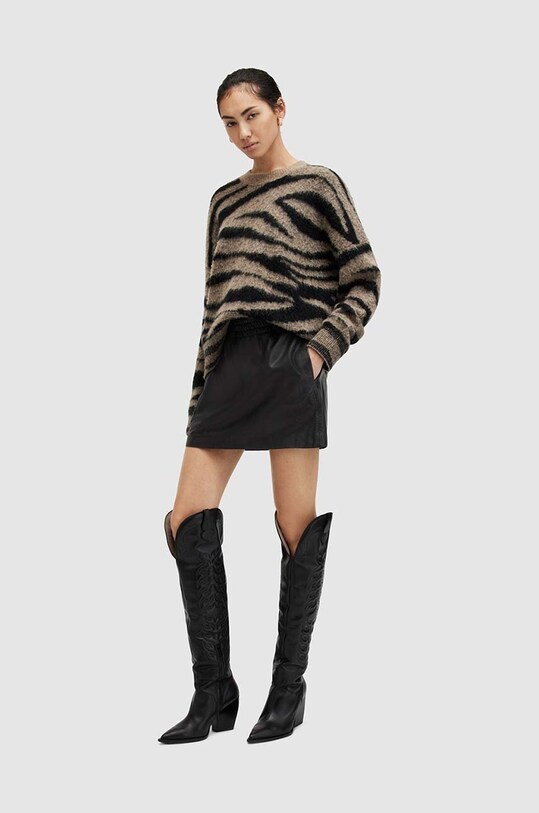 Δερμάτινη φούστα AllSaints SHANA casual μαύρο WL570Z