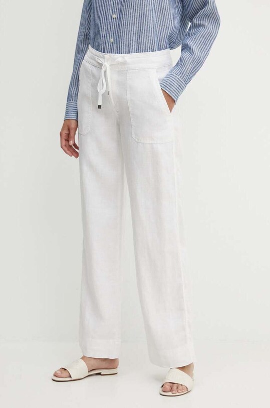 Λινό παντελόνι Lauren Ralph Lauren μεσαία λευκό 200735138