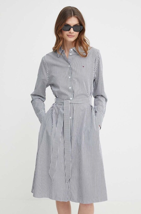Βαμβακερό φόρεμα Tommy Hilfiger WW0WW41001 λευκό SS24