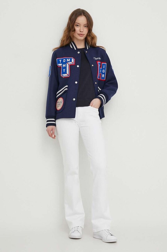 Βαμβακερό πουλόβερ Tommy Hilfiger WW0WW38724 σκούρο μπλε AW24