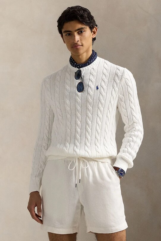Βαμβακερό πουλόβερ Polo Ralph Lauren βαμβάκι λευκό 710775885