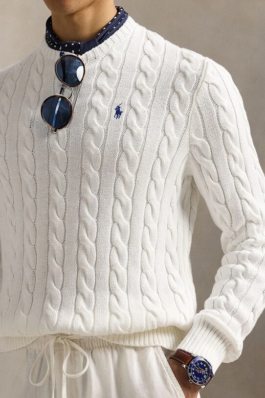 Βαμβακερό πουλόβερ Polo Ralph Lauren λευκό 710775885