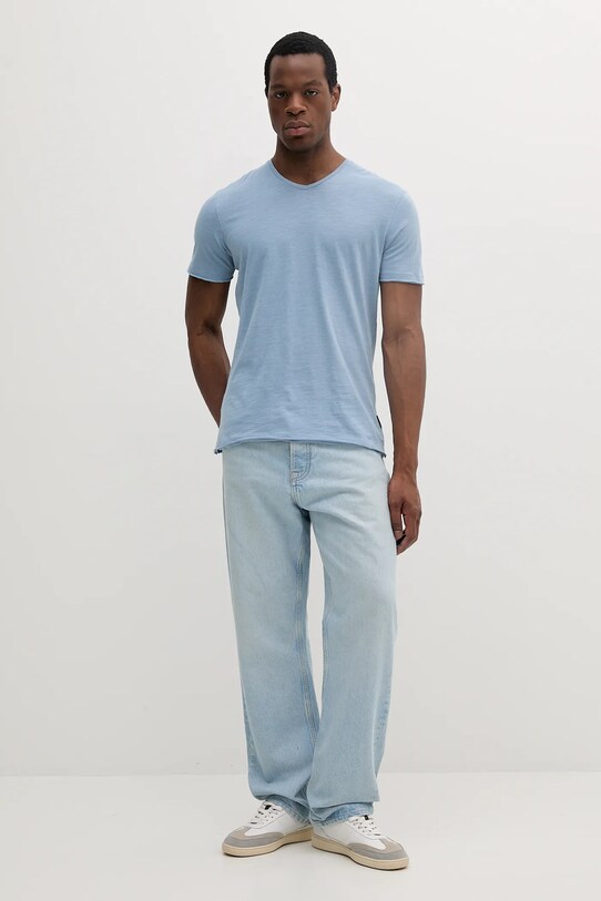 Βαμβακερό μπλουζάκι Sisley 3WF0S4001 μπλε SS25