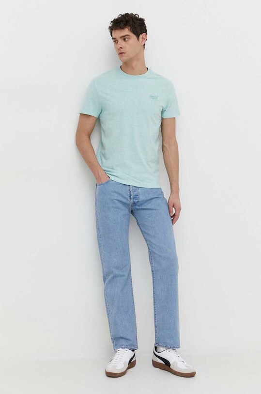 Βαμβακερό μπλουζάκι Superdry M1011245A.9VQ τιρκουάζ SS24